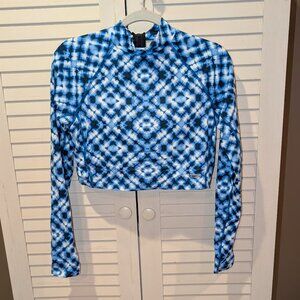 Duluth Women's Suit Up Swim Built-in Bra Long Sleeve Top Size 10 (Blue Diamond)